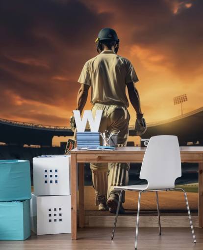 cricket wallpaper mural called Heading Out to Bat for businesses and children's bedrooms