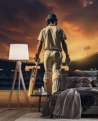 cricket wallpaper mural called Heading Out to Bat for businesses and children's bedrooms