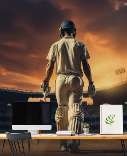 cricket wallpaper mural called Heading Out to Bat for businesses and children's bedrooms