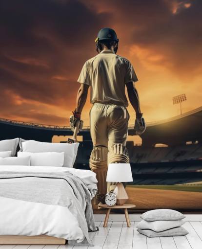 cricket tapet veggmaleri kalt Heading Out to Bat for bedrifter og barnerom cricket tapet veggmaleri kalt Heading Out to Bat for bedrifter og barnerom