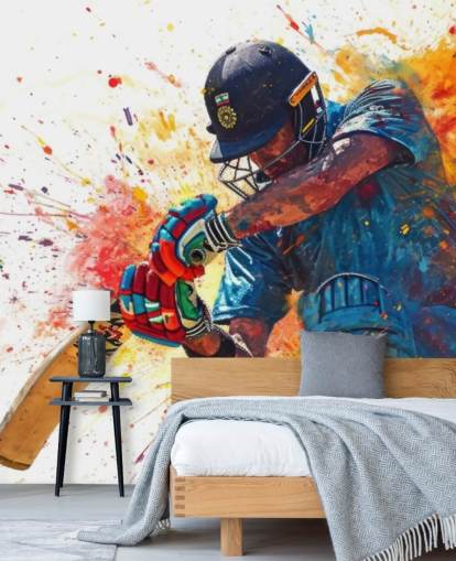 watercolor cricket wall mural called Cricket Action Shot for children's bedrooms and businesses