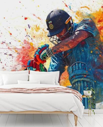 watercolor cricket wall mural called Cricket Action Shot for children's bedrooms and businesses