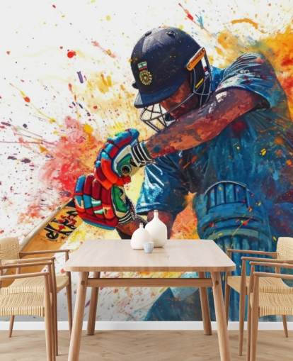 akvarel cricket vægmaleri kaldet Cricket Action Shot til børns soveværelser og virksomheder akvarel cricket vægmaleri kaldet Cricket Action Shot til børns soveværelser og virksomheder