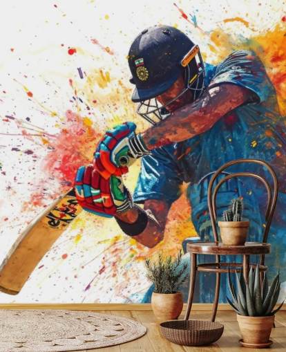 watercolor cricket wall mural called Cricket Action Shot for children's bedrooms and businesses