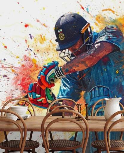 mural de pared de grillo en acuarela llamado Cricket Action Shot para dormitorios y negocios de niños mural de pared de grillo en acuarela llamado Cricket Action Shot para dormitorios y negocios de niños