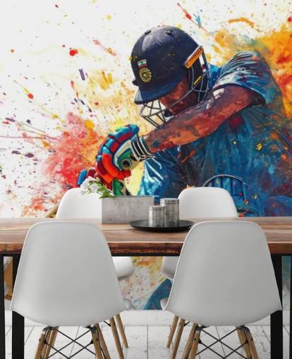 watercolor cricket wall mural called Cricket Action Shot for children's bedrooms and businesses