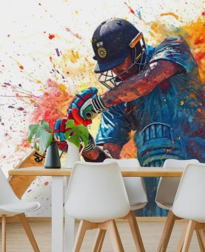 watercolor cricket wall mural called Cricket Action Shot for children's bedrooms and businesses watercolor cricket wall mural called Cricket Action Shot for children's bedrooms and businesses