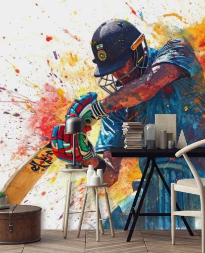 watercolor cricket wall mural called Cricket Action Shot for children's bedrooms and businesses