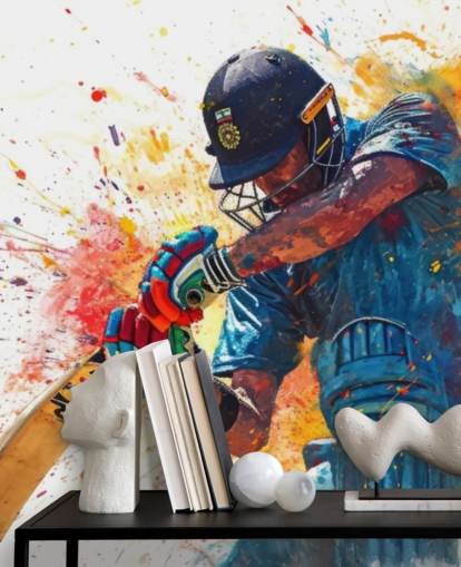 watercolor cricket wall mural called Cricket Action Shot for children's bedrooms and businesses