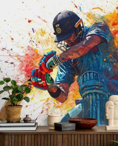 watercolor cricket wall mural called Cricket Action Shot for children's bedrooms and businesses watercolor cricket wall mural called Cricket Action Shot for children's bedrooms and businesses