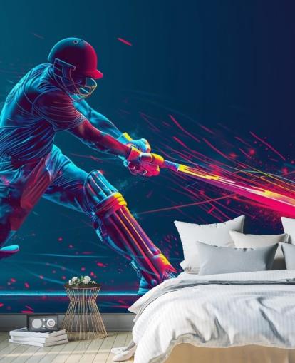 pink and blue cricket wall mural called Neon Cricket for children's bedrooms