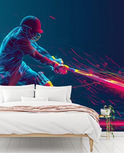 pink and blue cricket wall mural called Neon Cricket for children's bedrooms