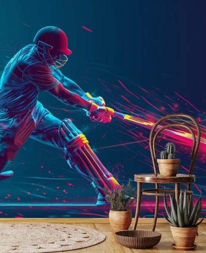 pink and blue cricket wall mural called Neon Cricket for children's bedrooms