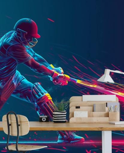 pink and blue cricket wall mural called Neon Cricket for children's bedrooms