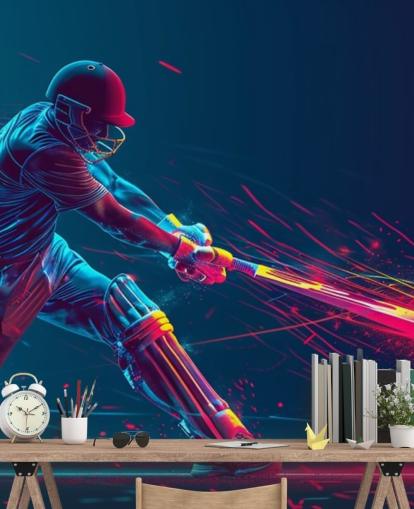 pink and blue cricket wall mural called Neon Cricket for children's bedrooms