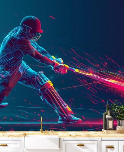 pink and blue cricket wall mural called Neon Cricket for children's bedrooms