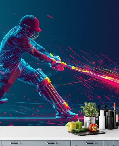pink and blue cricket wall mural called Neon Cricket for children's bedrooms