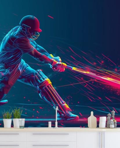 pink and blue cricket wall mural called Neon Cricket for children's bedrooms