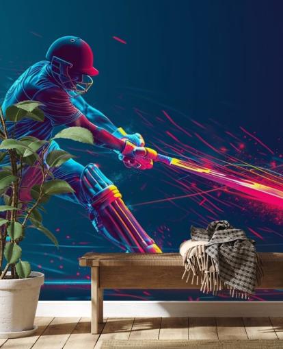 pink and blue cricket wall mural called Neon Cricket for children's bedrooms
