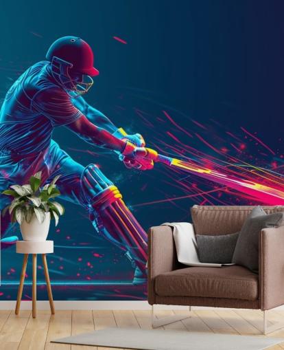 pink and blue cricket wall mural called Neon Cricket for children's bedrooms