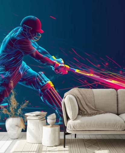 pink and blue cricket wall mural called Neon Cricket for children's bedrooms