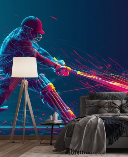 rosafarbenes und blaues Cricket-Wandbild namens Neon Cricket für Kinderzimmer rosafarbenes und blaues Cricket-Wandbild namens Neon Cricket für Kinderzimmer