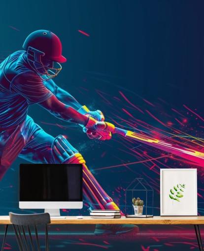 pink and blue cricket wall mural called Neon Cricket for children's bedrooms