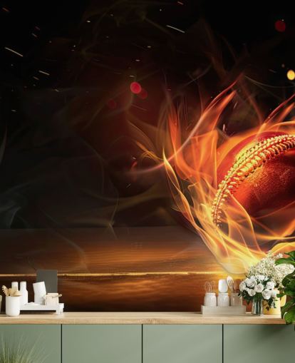 cricket wallpaper mural called Cricket Ball on Fire 