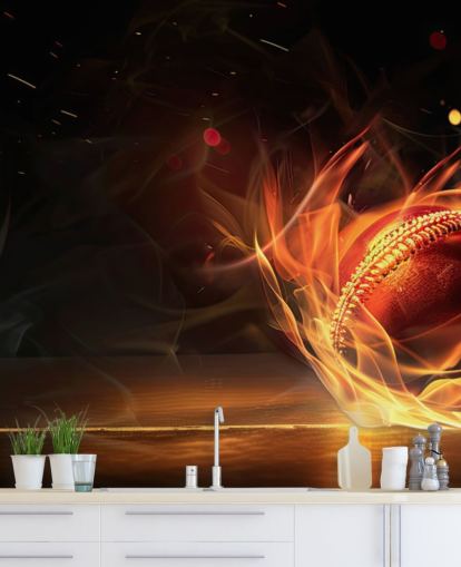 Cricket-Tapeten-Wandbild namens Cricket Ball on Fire Cricket-Tapeten-Wandbild namens Cricket Ball on Fire