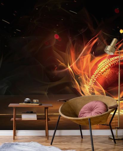 mural de papel pintado de críquet llamado Cricket Ball on Fire mural de papel pintado de críquet llamado Cricket Ball on Fire