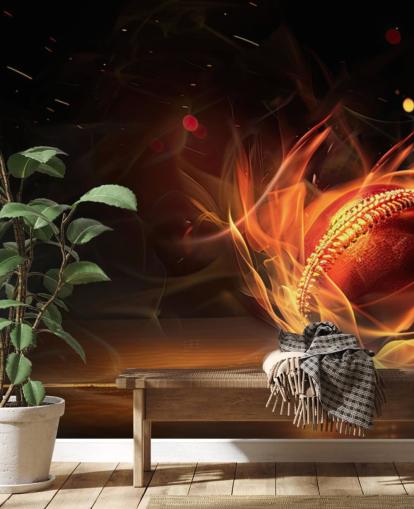 murale di carta da parati con cricket chiamato Cricket Ball on Fire 