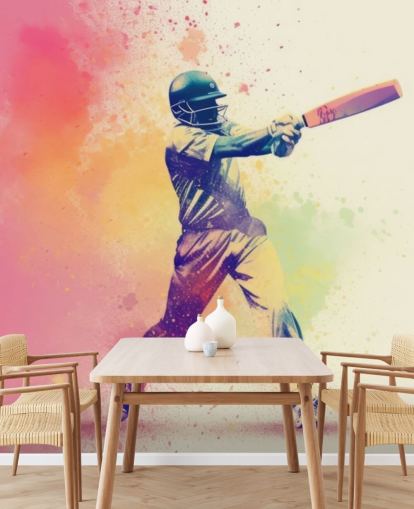 vaaleanpunainen sirketti seinämaalaus nimeltä Pink Paint Cricket teini-ikäisten makuuhuoneisiin ja yrityksiin