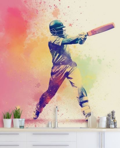 roze cricket muurschildering genaamd Pink Paint Cricket voor tienerkamers en bedrijven