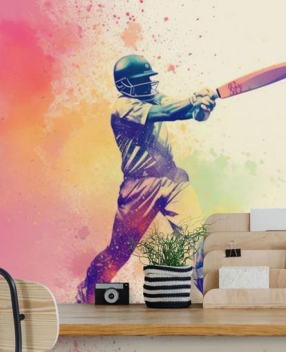 vaaleanpunainen sirketti seinämaalaus nimeltä Pink Paint Cricket teini-ikäisten makuuhuoneisiin ja yrityksiin