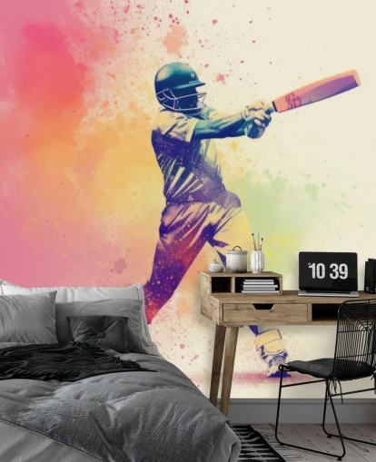roze cricket muurschildering genaamd Pink Paint Cricket voor tienerkamers en bedrijven