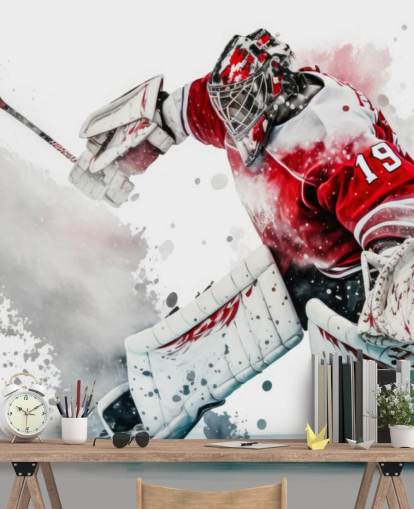red and white hockey wallpaper called Hockey Goalie for bedrooms and hockey clubs red and white hockey wallpaper called Hockey Goalie for bedrooms and hockey clubs