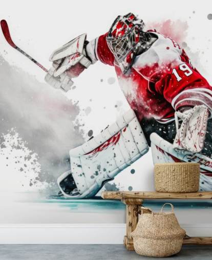 papel de parede de hóquei vermelho e branco chamado Hockey Goalie para quartos e clubes de hóquei papel de parede de hóquei vermelho e branco chamado Hockey Goalie para quartos e clubes de hóquei
