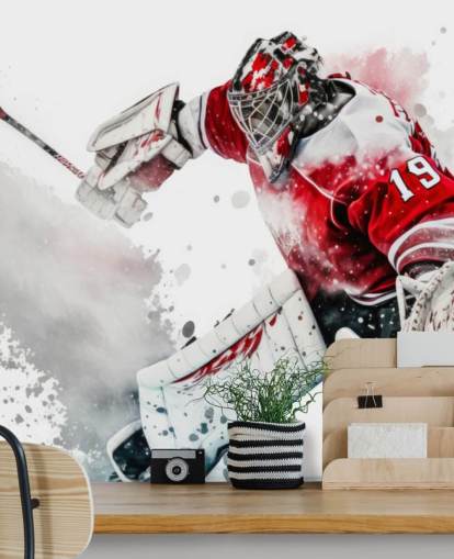 papier peint de hockey rouge et blanc appelé Hockey Goalie pour les chambres et les clubs de hockey