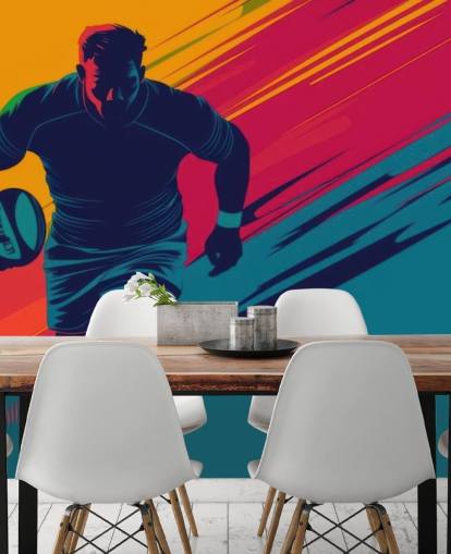 gelbes, rotes und grünes Rugby-Wandbild namens Rugby Silhouette für Jugendzimmer, Fitnessstudios und Trainingsräume