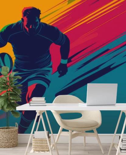 gelbes, rotes und grünes Rugby-Wandbild namens Rugby Silhouette für Jugendzimmer, Fitnessstudios und Trainingsräume gelbes, rotes und grünes Rugby-Wandbild namens Rugby Silhouette für Jugendzimmer, Fitnessstudios und Trainingsräume