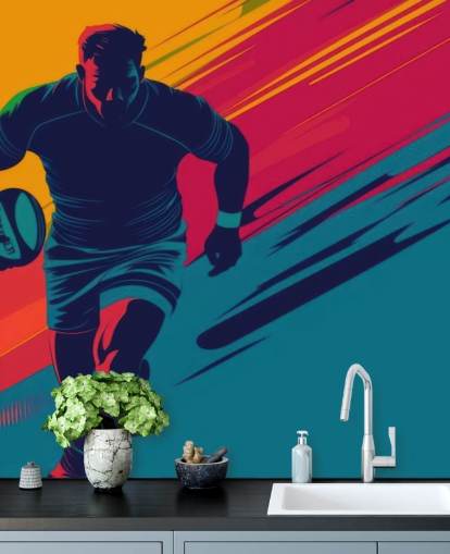 keltainen, punainen ja vihreä rugby-seinämaalaus nimeltä Rugby Silhouette teini-ikäisten makuuhuoneisiin, kuntosaleihin ja harjoitustiloihin keltainen, punainen ja vihreä rugby-seinämaalaus nimeltä Rugby Silhouette teini-ikäisten makuuhuoneisiin, kuntosaleihin ja harjoitustiloihin