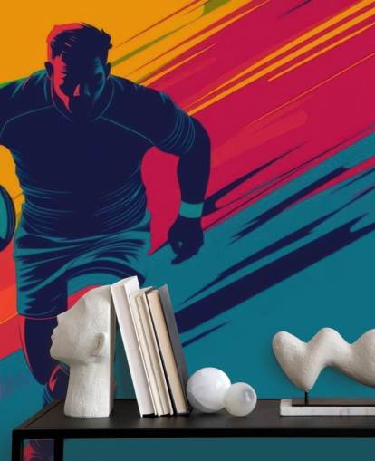 murale di rugby giallo, rosso e verde chiamato Rugby Silhouette per camere da letto per adolescenti, palestre e spazi di allenamento murale di rugby giallo, rosso e verde chiamato Rugby Silhouette per camere da letto per adolescenti, palestre e spazi di allenamento