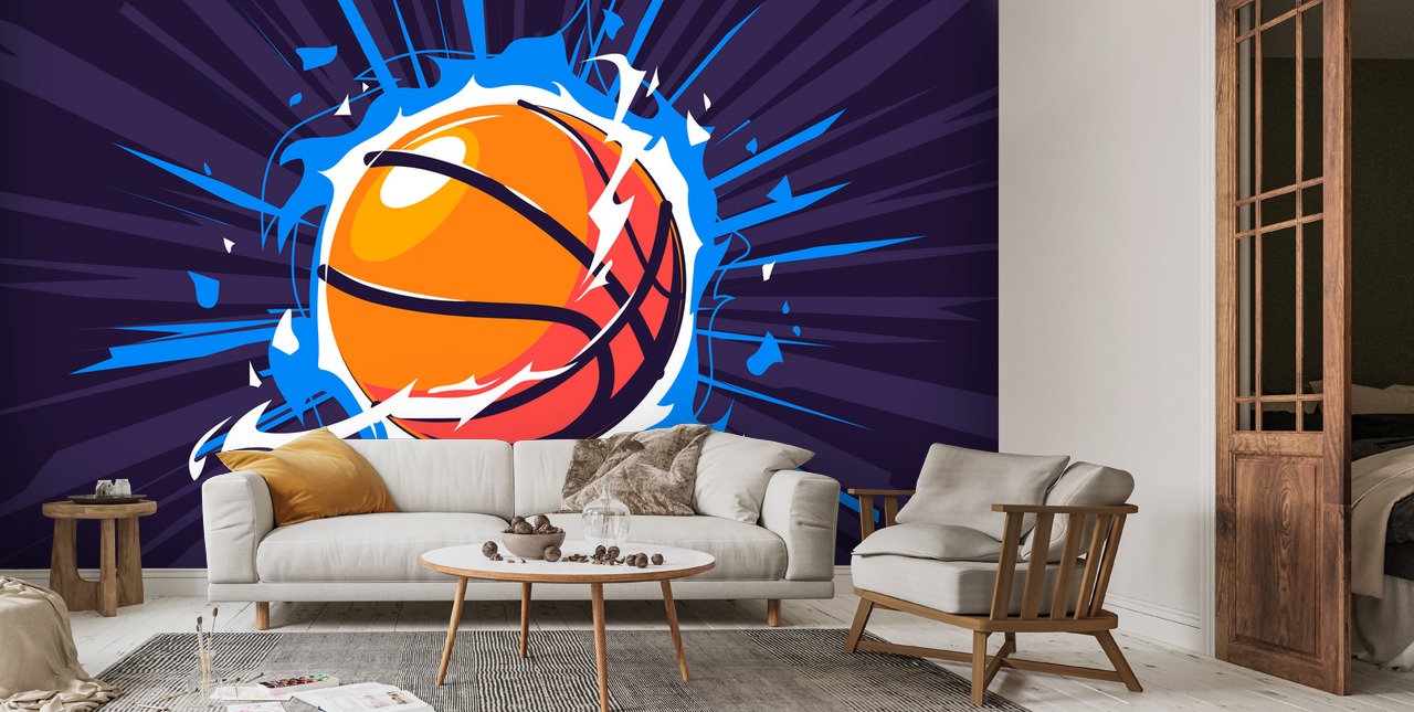 Basketball On Fire Wallpaper Mural | Wallsauce US, image size:1280x645