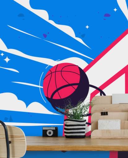 mural de pared de baloncesto azul y naranja llamado Basketball Hoop