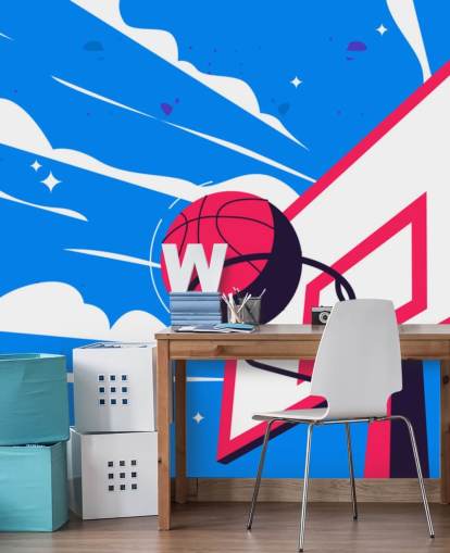 blå og orange basketball vægmaleri kaldet Basketball Hoop