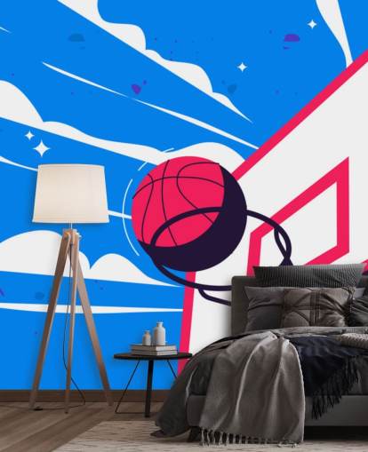 blå och orange basket väggmålning som heter Basketball Hoop