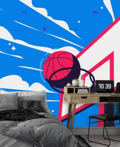 mural de pared de baloncesto azul y naranja llamado Basketball Hoop