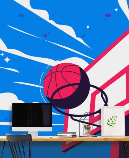 fresque murale de basket-ball bleue et orange appelée Basketball Hoop