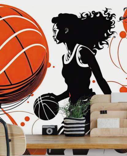 orange and black basketball wallpaper mural called Retro Basketball Player