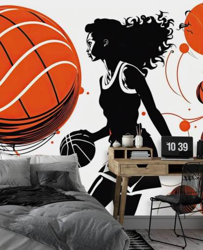 orange and black basketball wallpaper mural called Retro Basketball Player